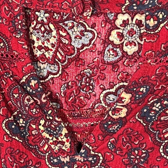 American Eagle XS Red Boho Floral Puff Sleeve Mini Dress - Picture 10 of 12